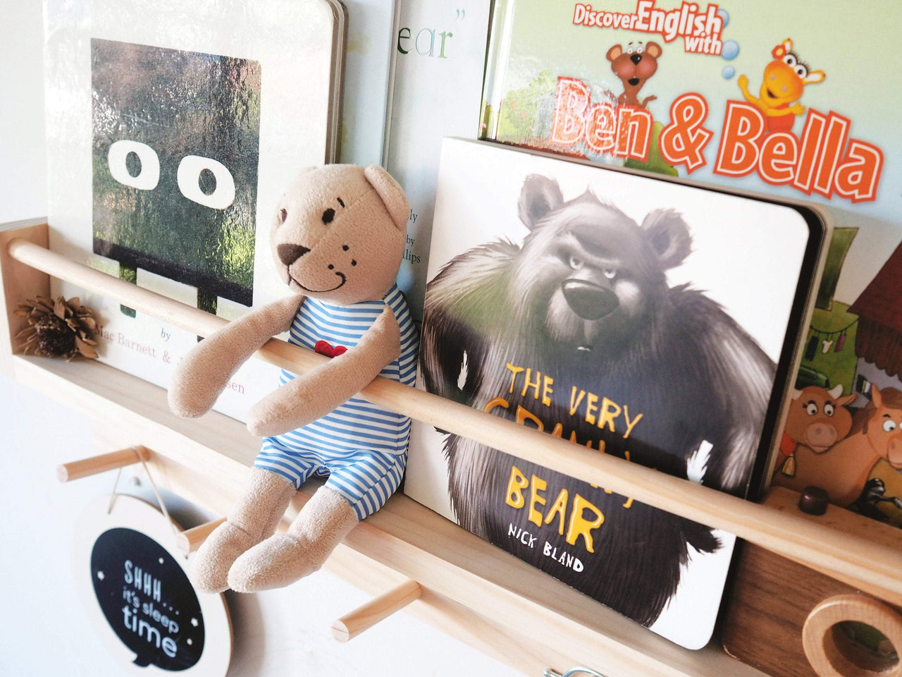 Kids Bookshelf & Coat Rack Combo (Pine) Natural Wood Colour