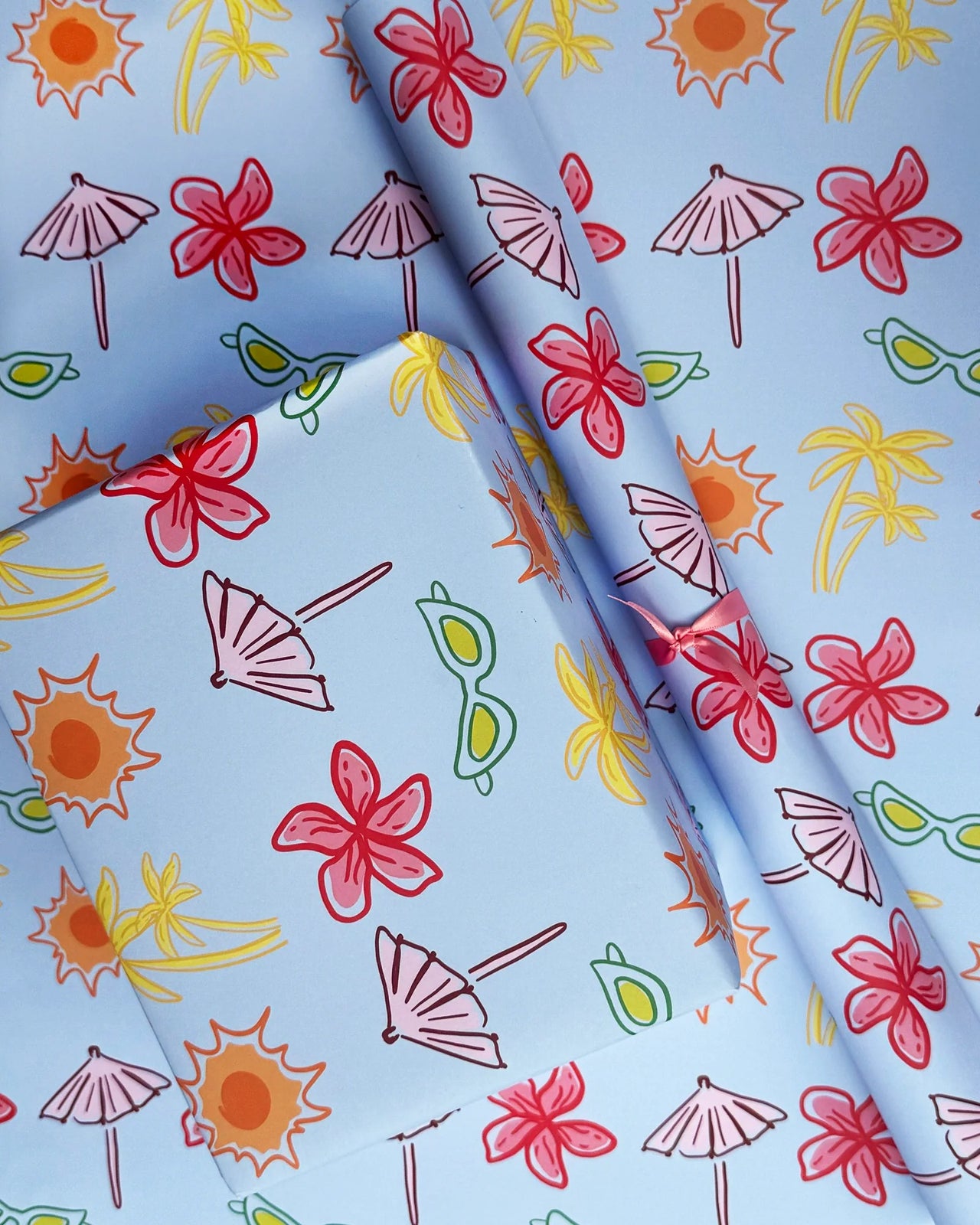 Blue Postcard Pattern Gift Wrap