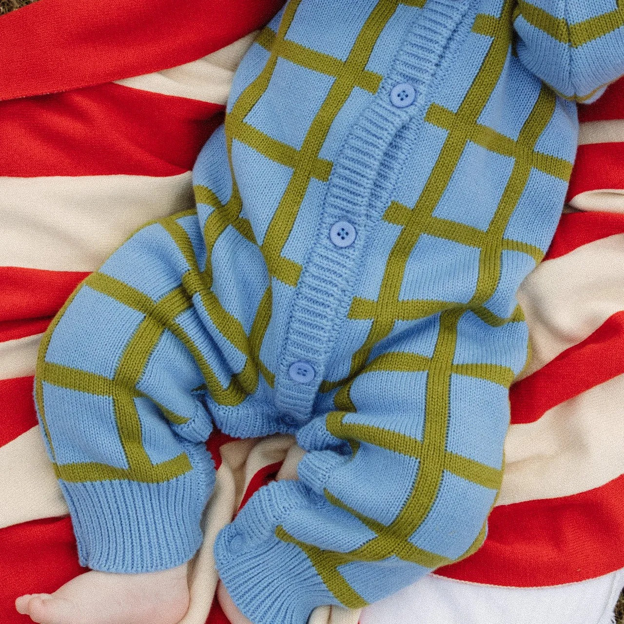 Check Knit Romper Bluebird