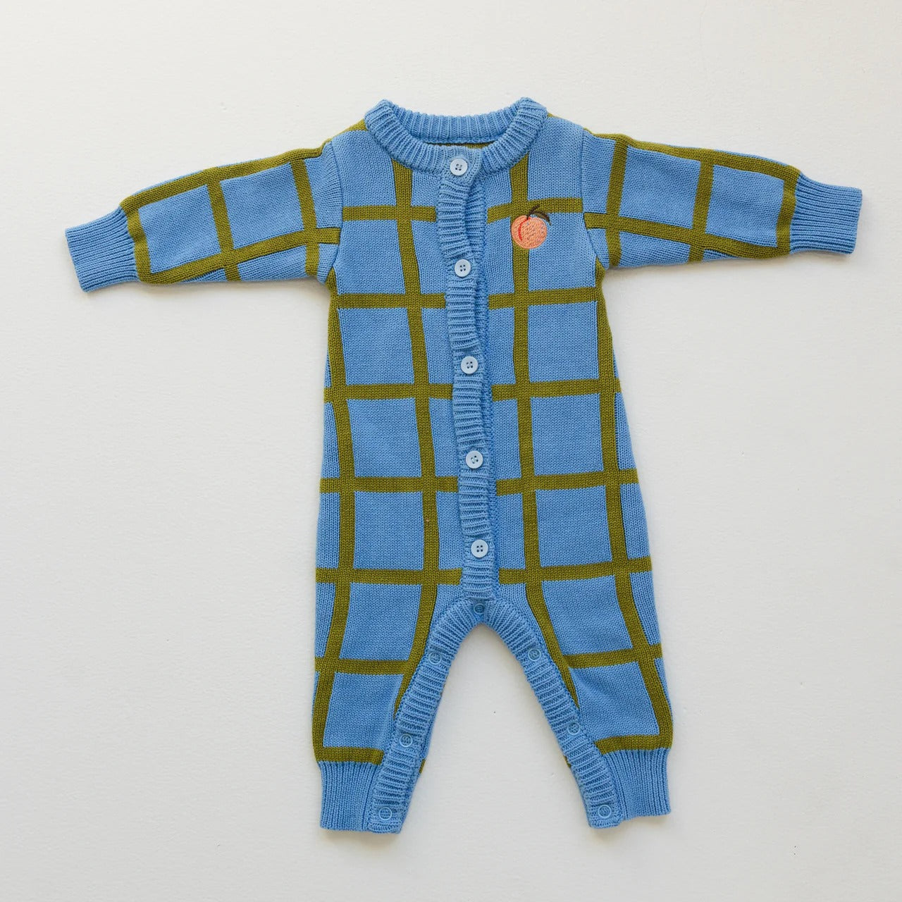 Check Knit Romper Bluebird