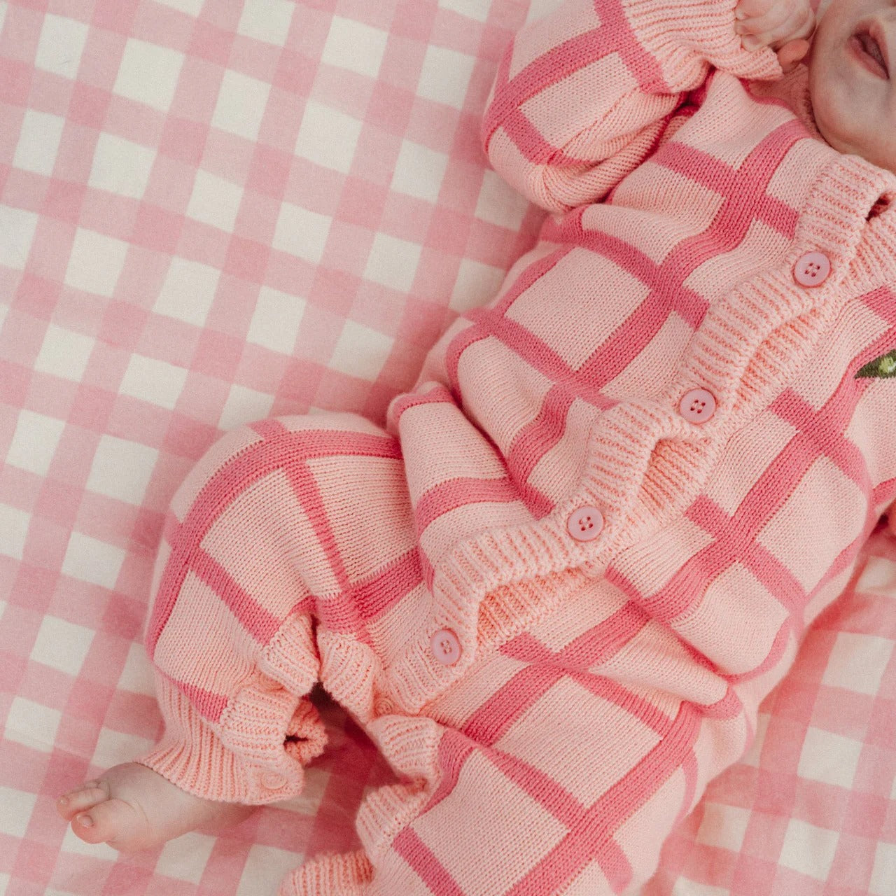 Check Knit Romper Peony