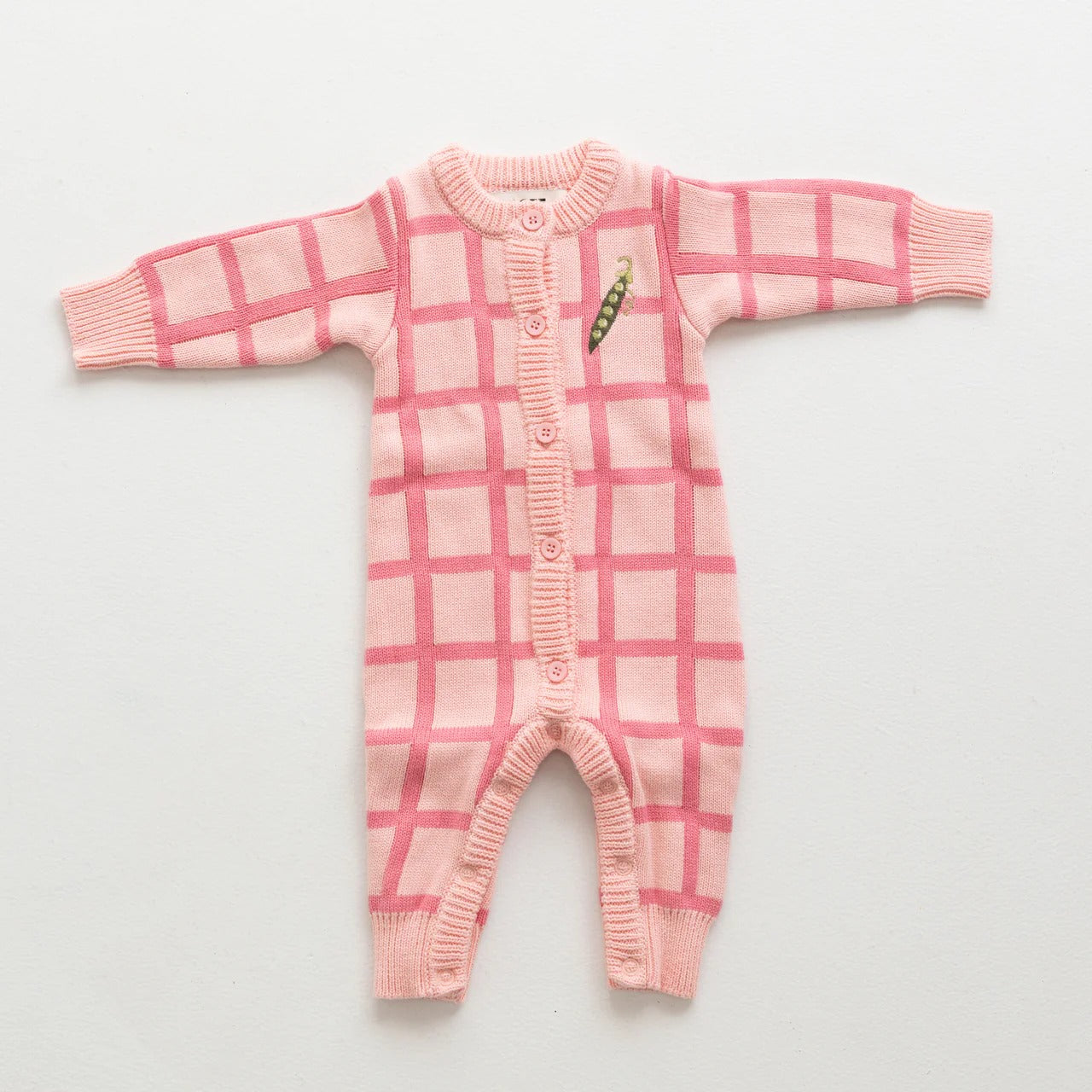 Check Knit Romper Peony