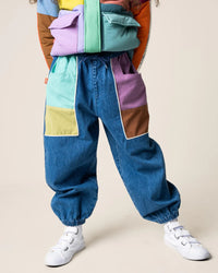 Thumbnail for Denim Barrel Pants Colour Block