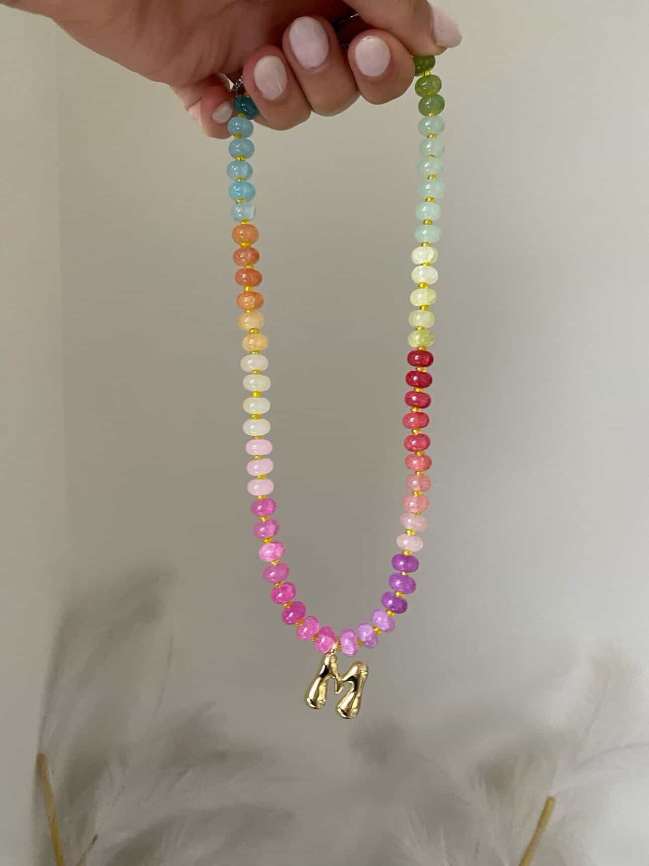 Multicolour Initial M Chunky Bead Necklace