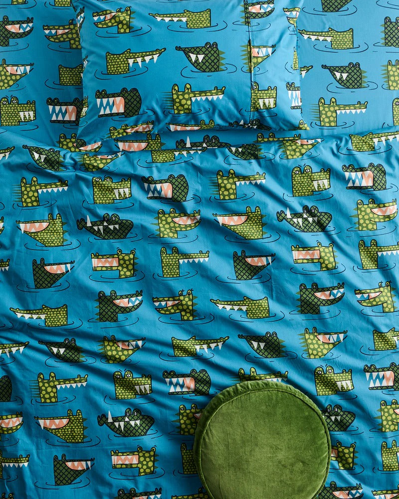 Crocodile Rock Blue Organic Cotton Pillowcase