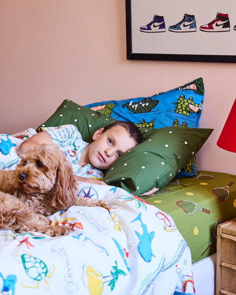 Crocodile Rock Blue Organic Cotton Pillowcase