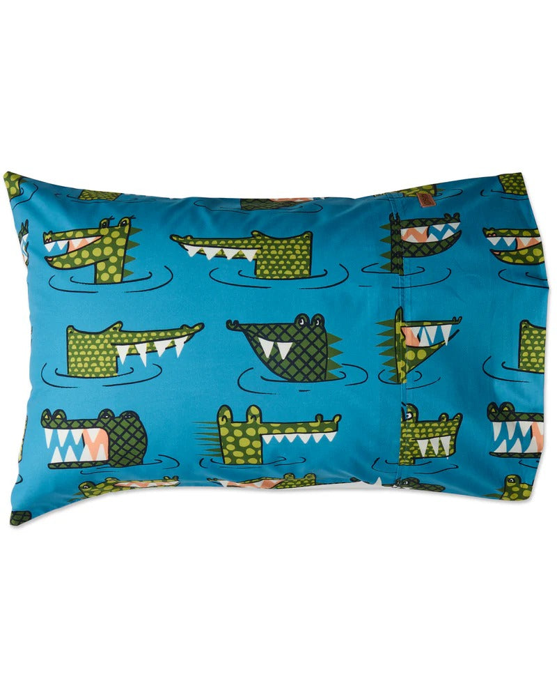 Crocodile Rock Blue Organic Cotton Pillowcase