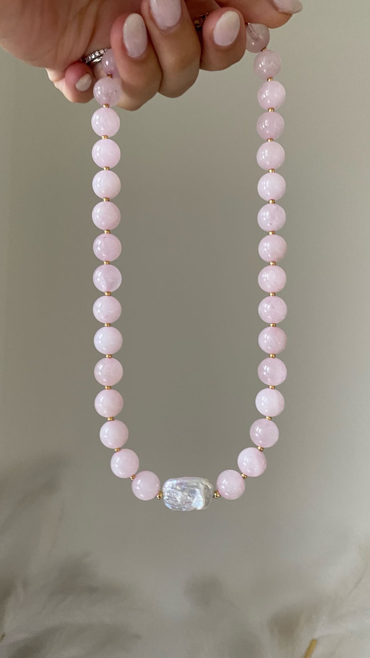 Light Pink, with Pearl Chunky Bead Necklace