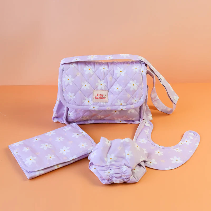 Dolls Nappy Bag Set - Lilac Daisy