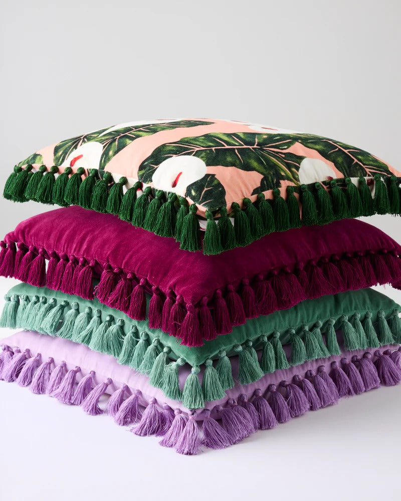 Lilac Velvet Tassel Cushion