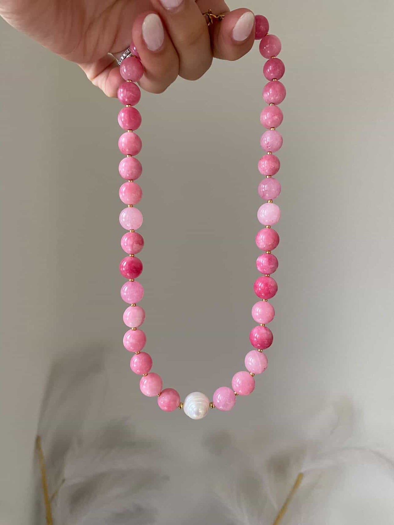 Watermelon Pink, with Pearl Chunky Bead Necklace