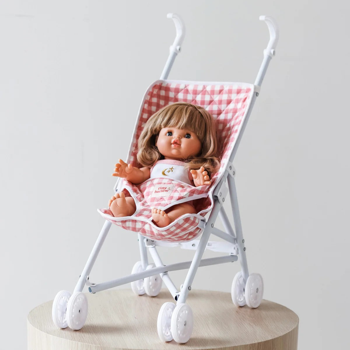 Folding Doll Stroller - Pink Gingham