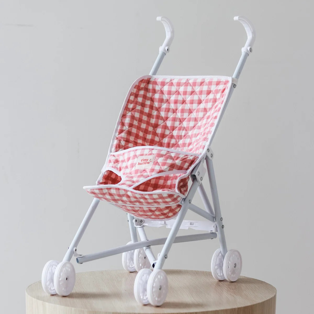 Folding Doll Stroller - Pink Gingham