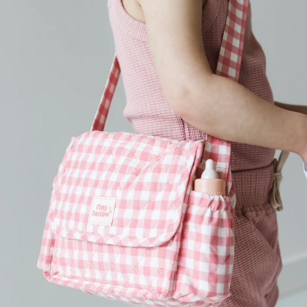 Pink Gingham Nappy Bag Set