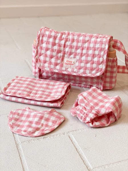Pink Gingham Nappy Bag Set