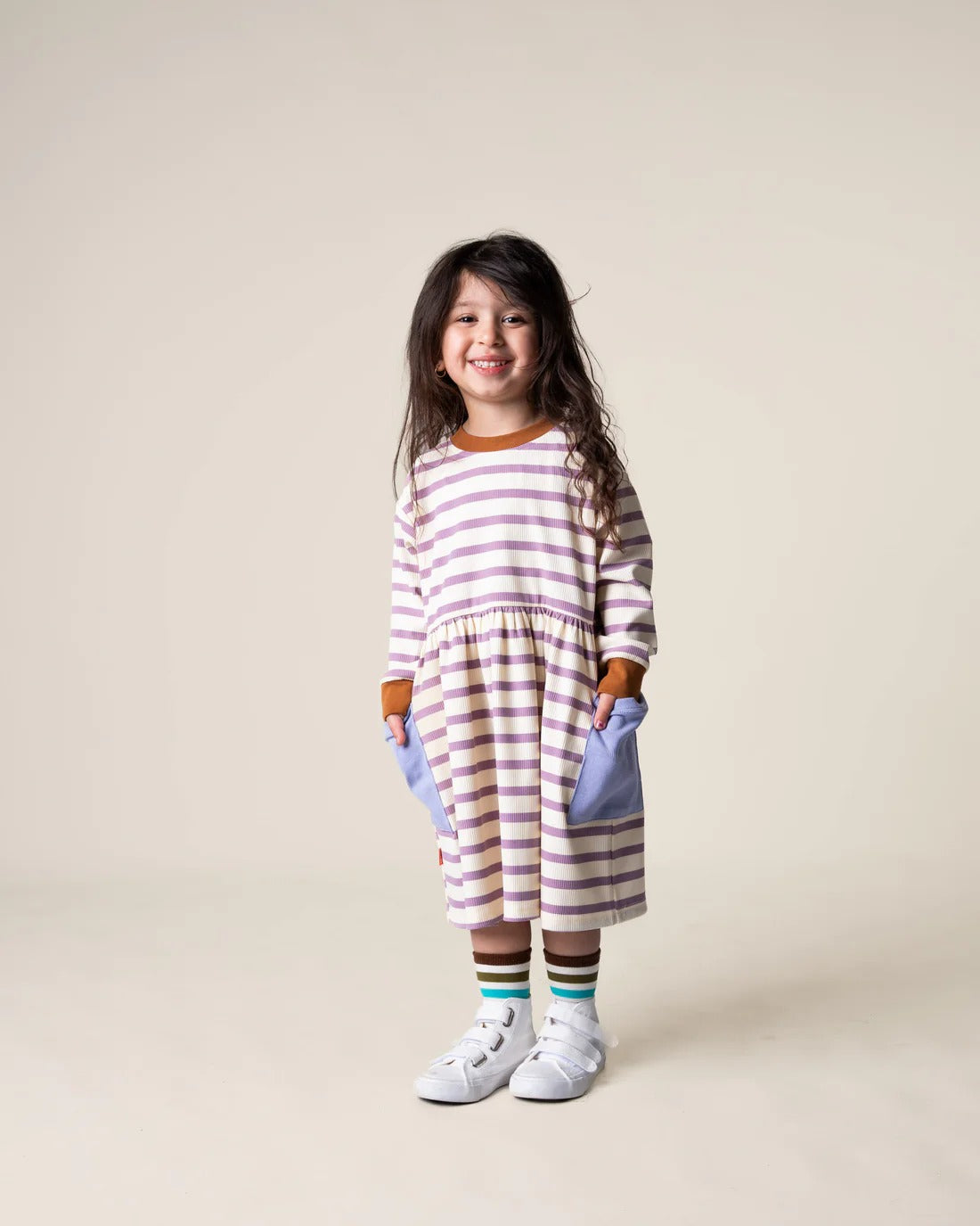 Long Sleeve Bell Dress Purple Stripes