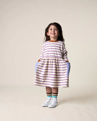 Thumbnail for Long Sleeve Bell Dress Purple Stripes