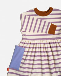 Thumbnail for Long Sleeve Bell Dress Purple Stripes