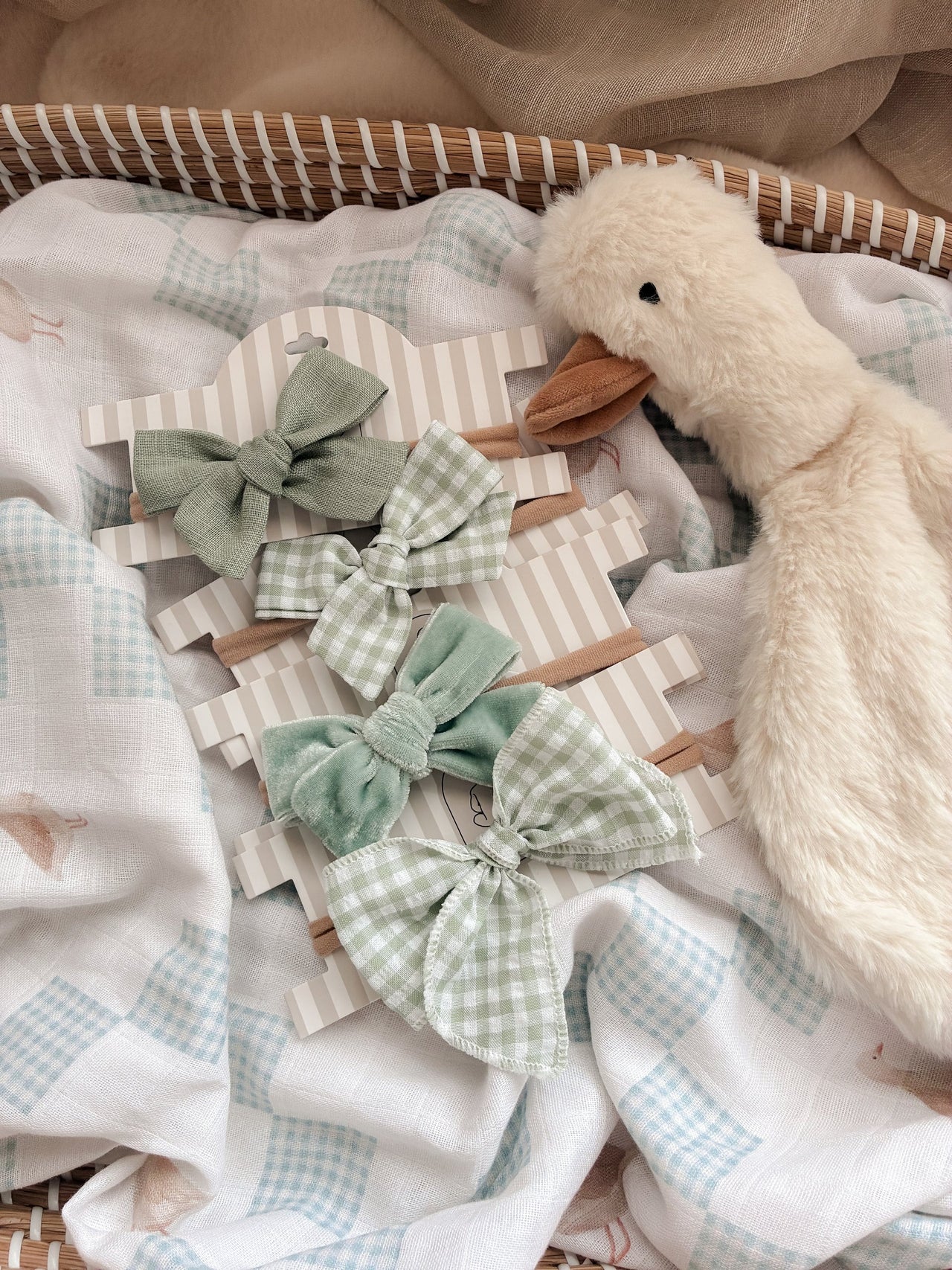 Sage Gingham Bow Baby Headband