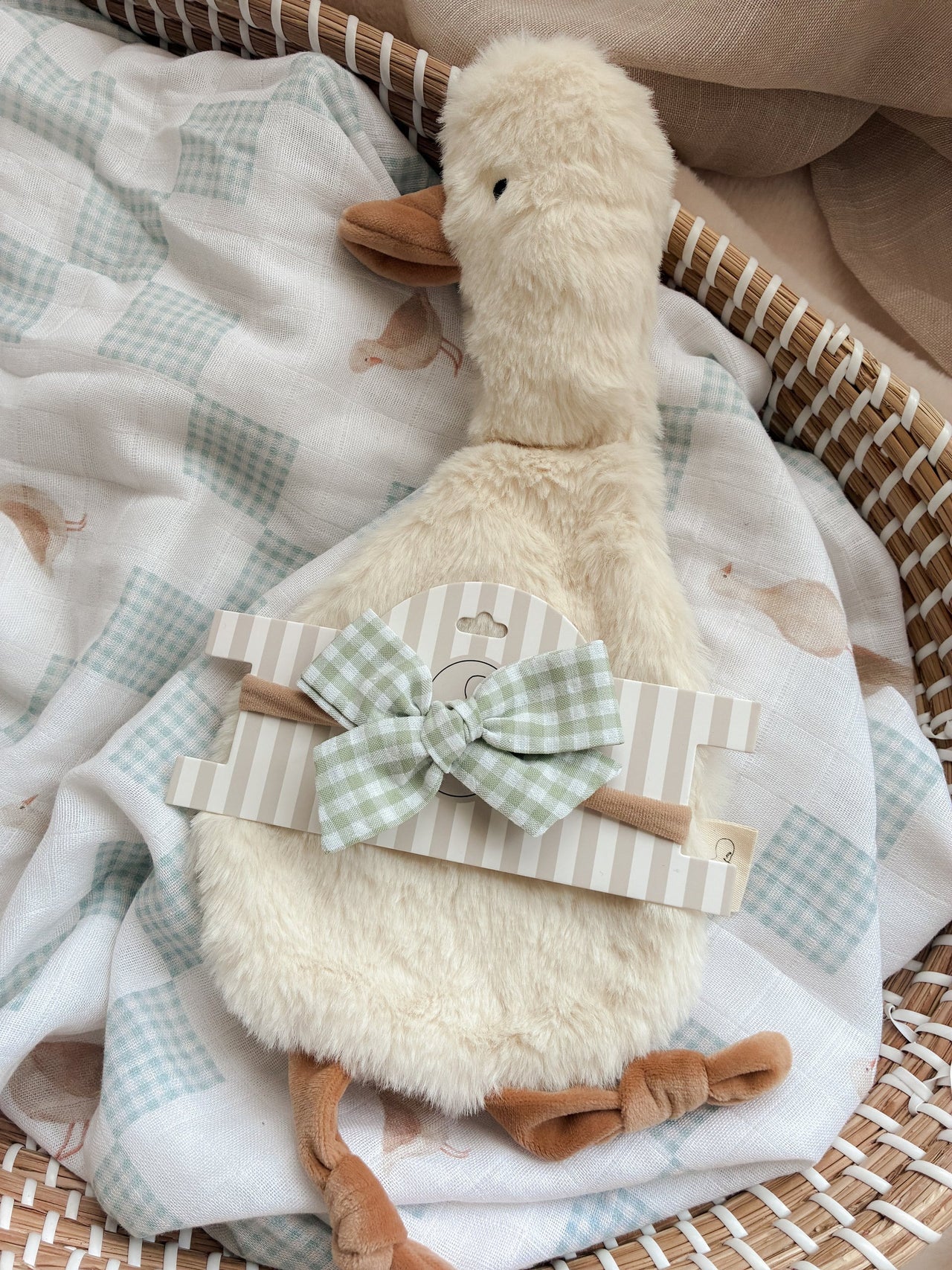 Sage Gingham Bow Baby Headband