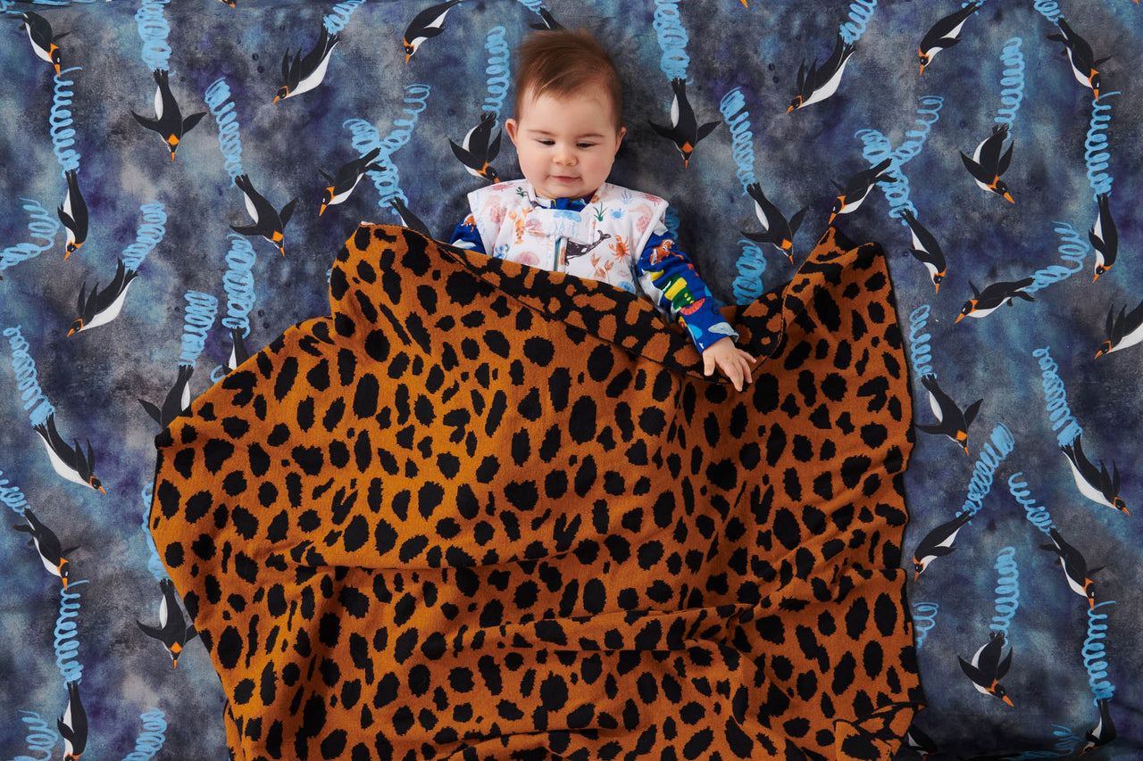Cheetah Wool Blend Knitted Blanket
