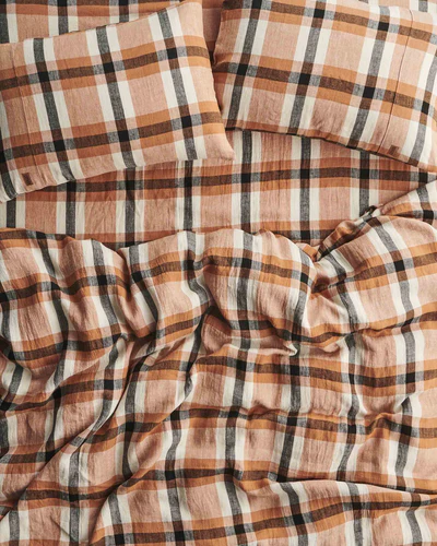 Coffee and Cream Tartan Linen Quilt Cover