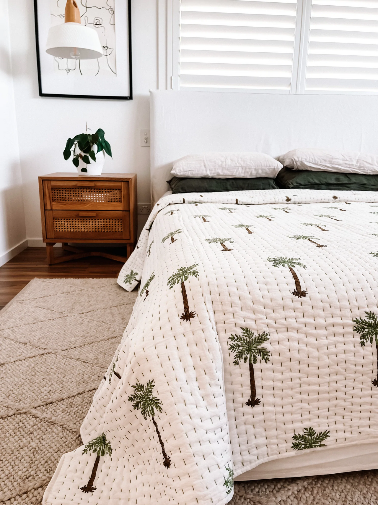 Queen Kantha Quilt Luxe Tropical Palm