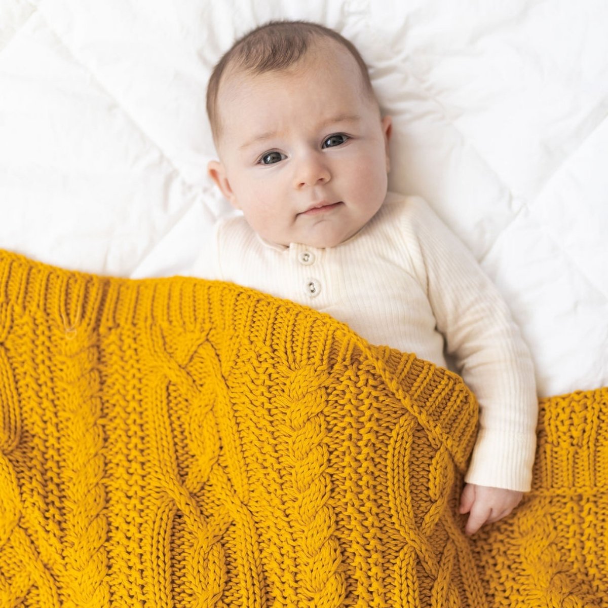 Reilly Cable Knit Blanket - Mustard